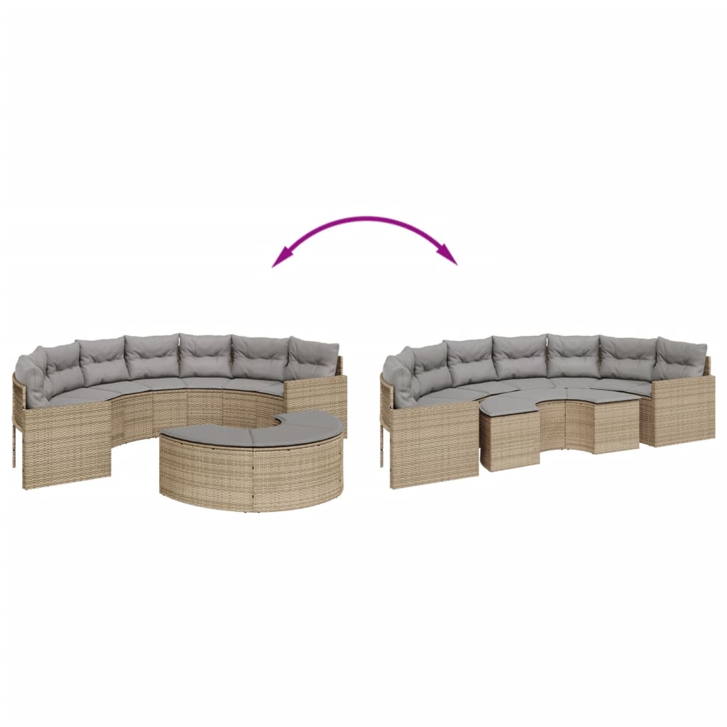 vidaXL 2-tlg. Garten-Sofagarnitur Halbrund Beige Poly-Rattan
