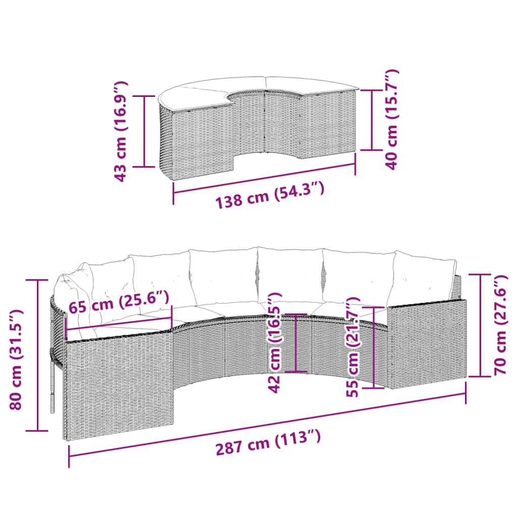 vidaXL 2-tlg. Garten-Sofagarnitur Halbrund Beige Poly-Rattan