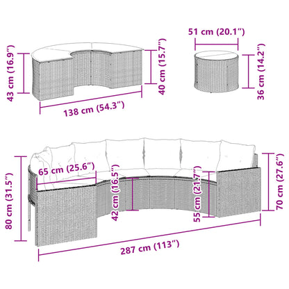 vidaXL 3-tlg. Garten-Sofagarnitur Halbrund Grau Poly Rattan