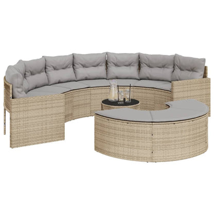 vidaXL 3-tlg. Garten-Sofagarnitur Halbrund Beige Poly-Rattan