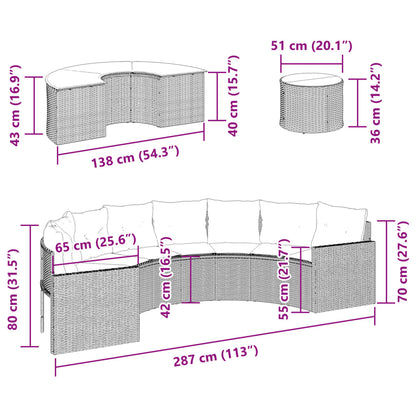 vidaXL 3-tlg. Garten-Sofagarnitur Halbrund Beige Poly-Rattan