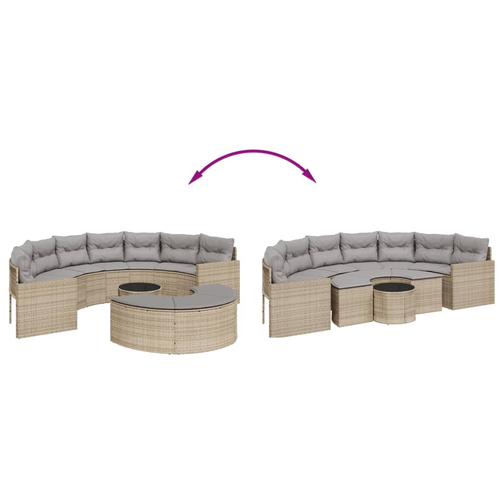 vidaXL 3-tlg. Garten-Sofagarnitur Halbrund Beige Poly-Rattan