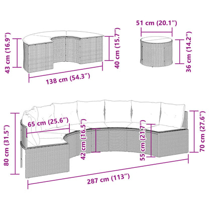 vidaXL 3-tlg. Garten-Sofagarnitur Halbrund Grau Poly Rattan