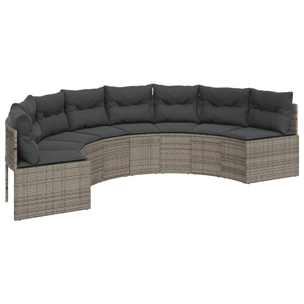 vidaXL 3-tlg. Garten-Sofagarnitur Halbrund Grau Poly Rattan
