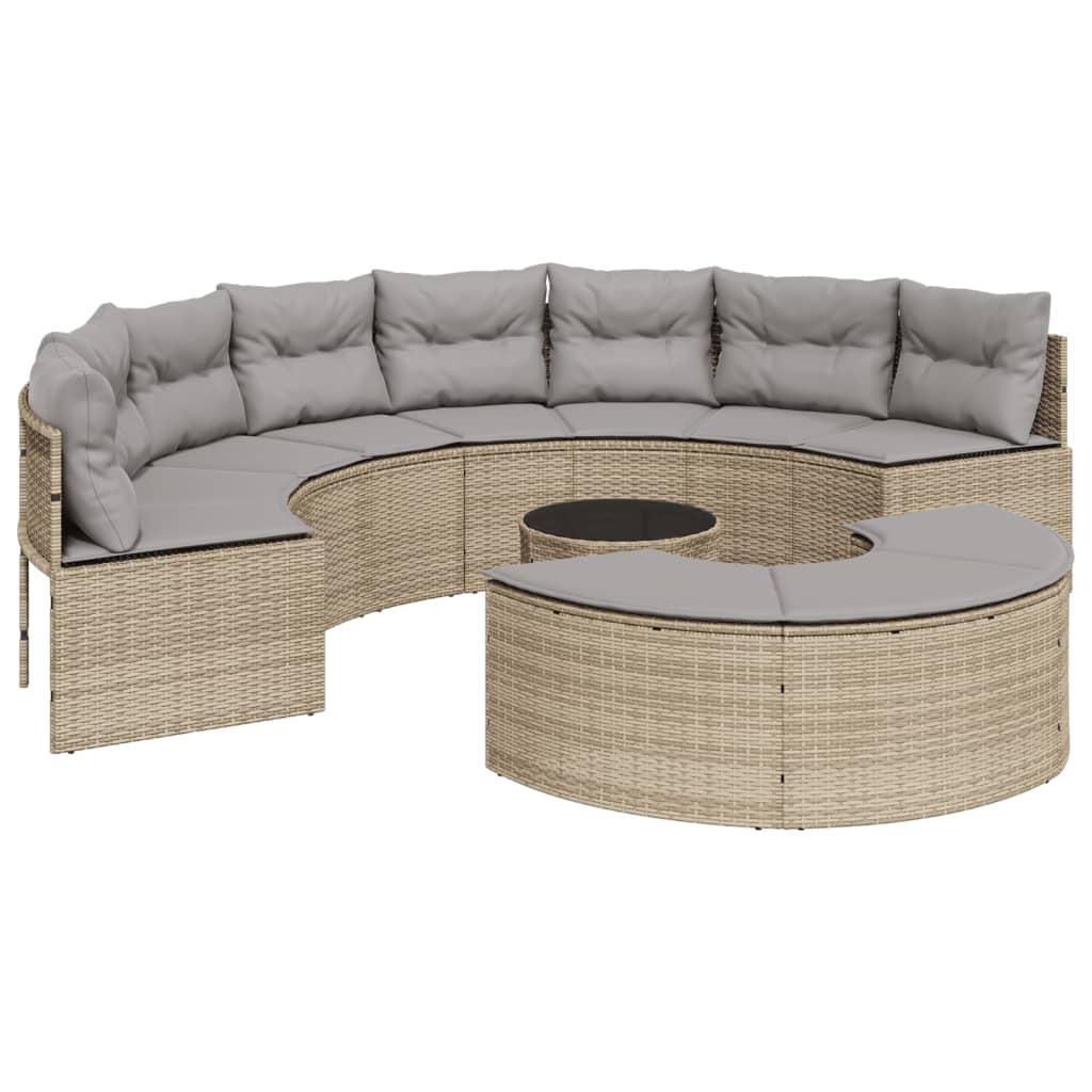 vidaXL Salon de jardin 3 pcs demi-rond beige résine tressée