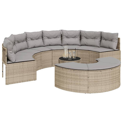 vidaXL Salon de jardin 3 pcs demi-rond beige résine tressée