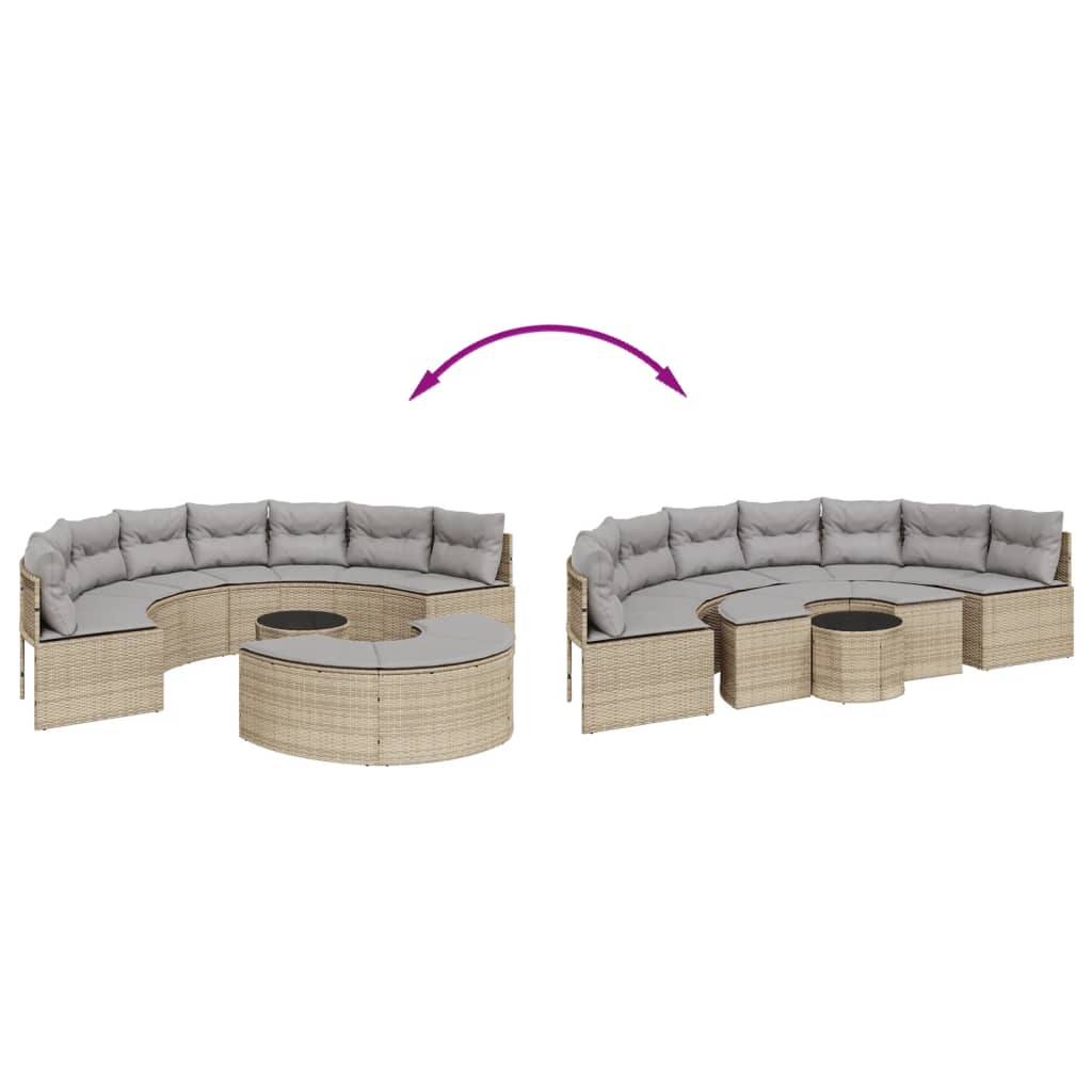vidaXL Salon de jardin 3 pcs demi-rond beige résine tressée