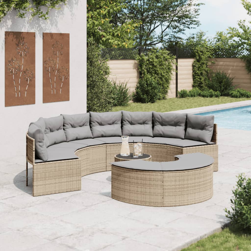 vidaXL Salon de jardin 3 pcs demi-rond beige résine tressée
