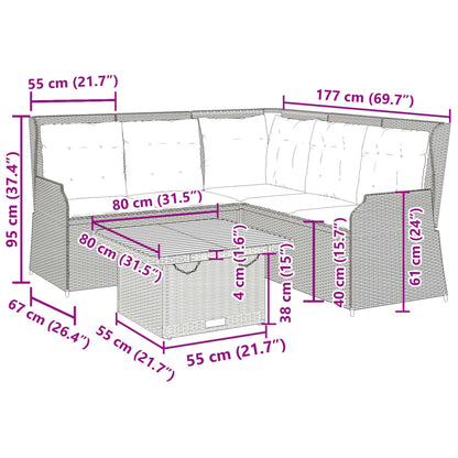 vidaXL 4-tlg. Garten-Lounge-Set mit Kissen Grau Poly Rattan