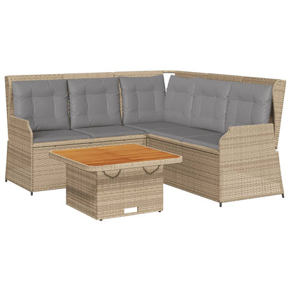 vidaXL 4-tlg. Garten-Lounge-Set mit Kissen Beige Poly Rattan