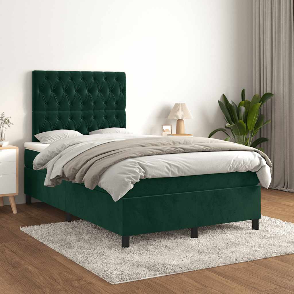 Boxspringbett mit Matratze Dunkelgrün 120x190 cm Samt