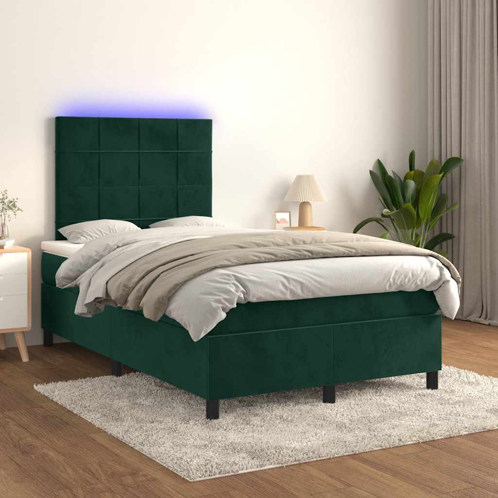 Boxspringbett mit Matratze & LED Dunkelgrün 120x190 cm Samt