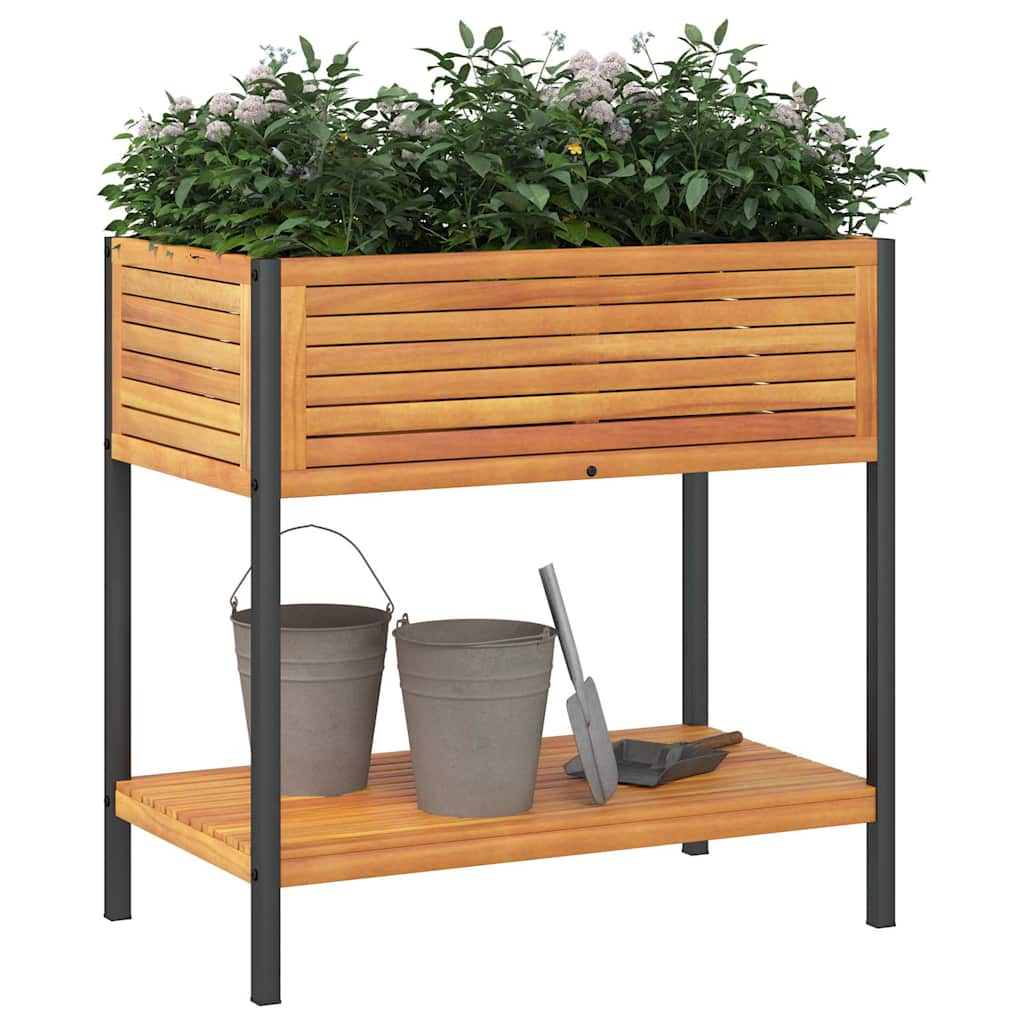 vidaXL Pflanzkübel mit Ablage 80x45x80 cm Massivholz Akazie und Stahl