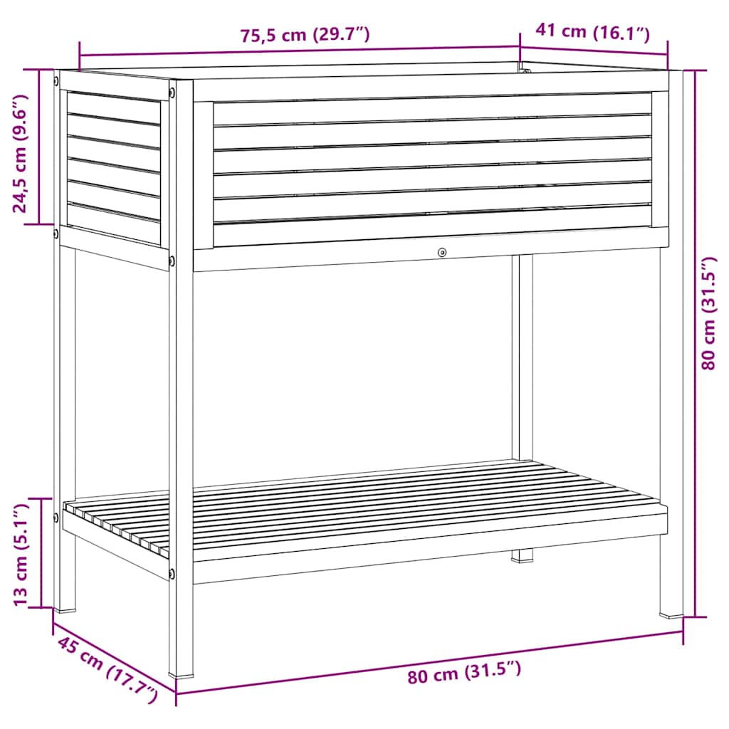 vidaXL Pflanzkübel mit Ablage 80x45x80 cm Massivholz Akazie und Stahl