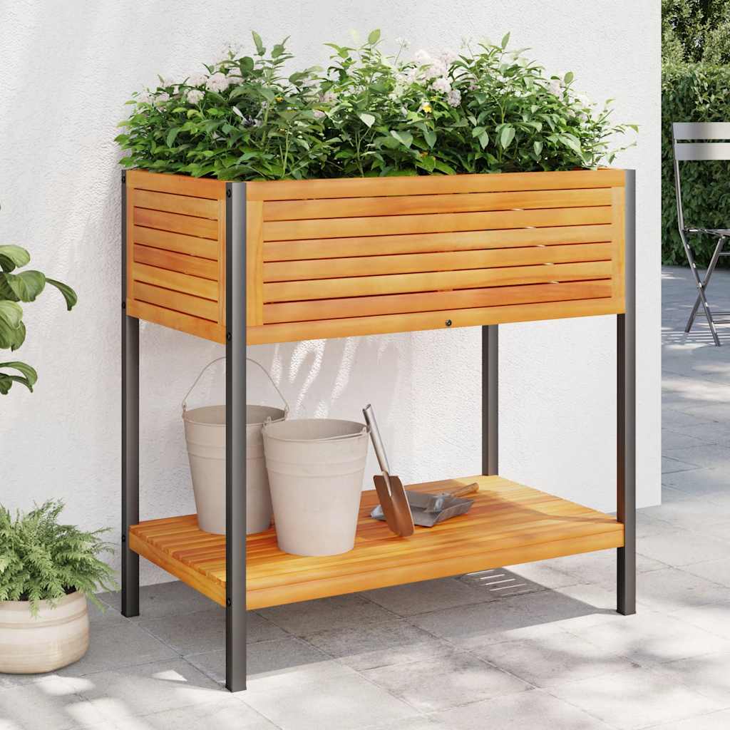 vidaXL Pflanzkübel mit Ablage 80x45x80 cm Massivholz Akazie und Stahl