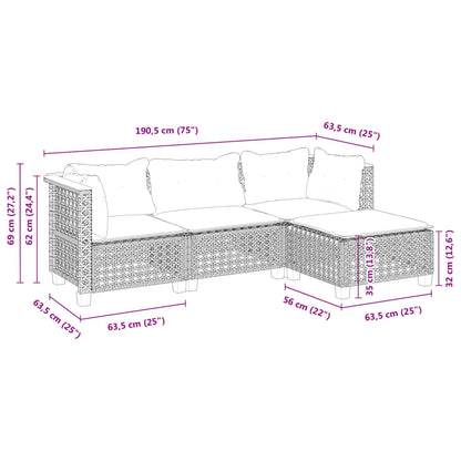 vidaXL 4-tlg. Garten-Sofagarnitur mit Kissen Schwarz Poly Rattan