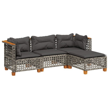 vidaXL 4-tlg. Garten-Sofagarnitur mit Kissen Grau Poly Rattan