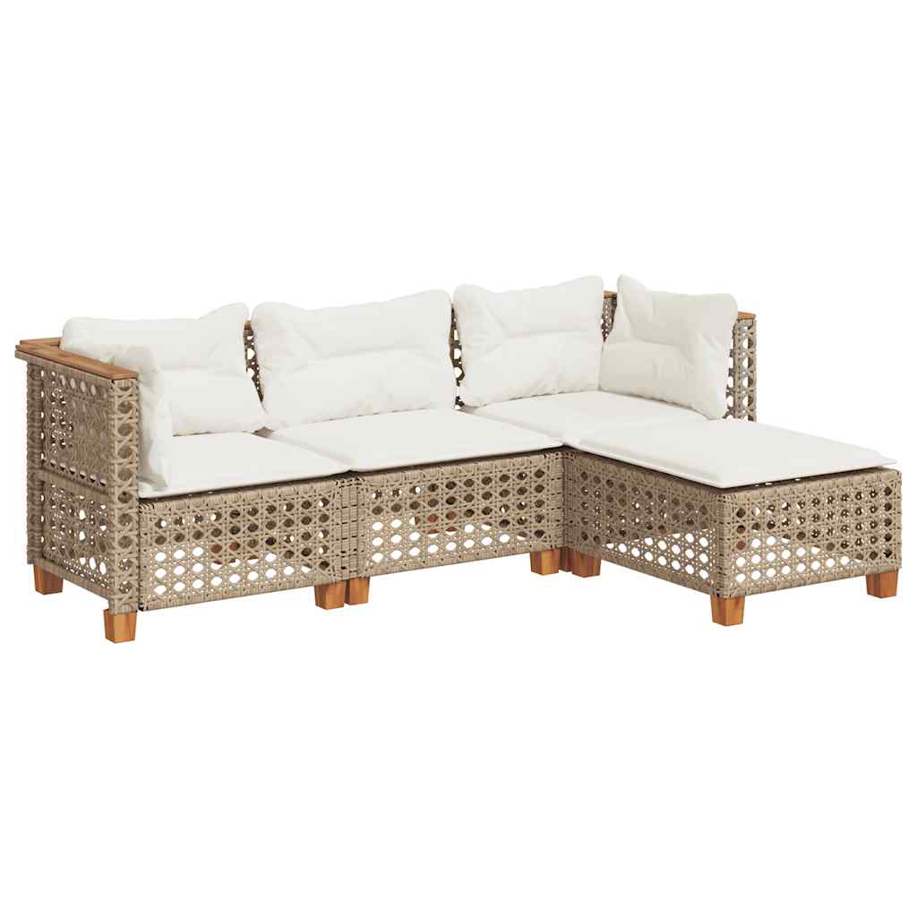 vidaXL 4-tlg. Garten-Sofagarnitur mit Kissen Beige Poly Rattan