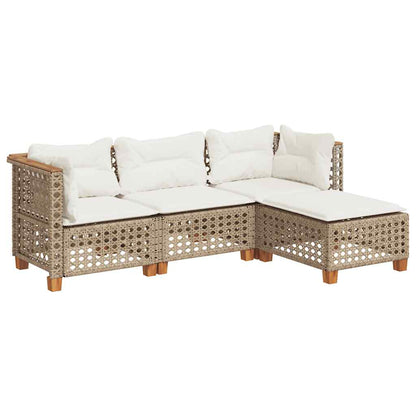 vidaXL 4-tlg. Garten-Sofagarnitur mit Kissen Beige Poly Rattan