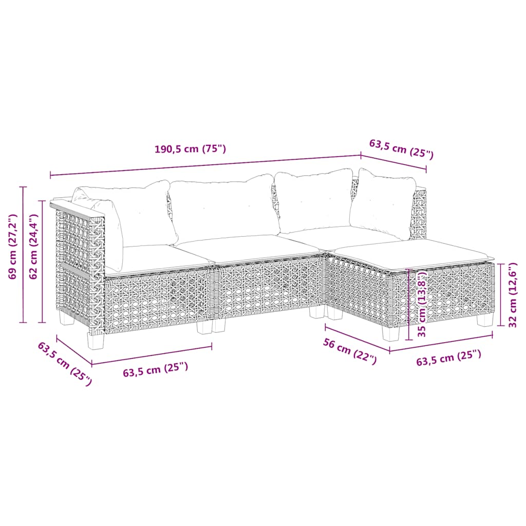 vidaXL 4-tlg. Garten-Sofagarnitur mit Kissen Beige Poly Rattan