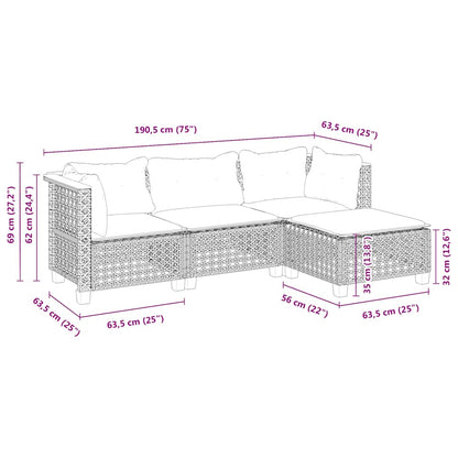 vidaXL 4-tlg. Garten-Sofagarnitur mit Kissen Beige Poly Rattan