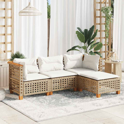 vidaXL 4-tlg. Garten-Sofagarnitur mit Kissen Beige Poly Rattan