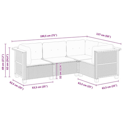 vidaXL 4-tlg. Garten-Sofagarnitur mit Kissen Grau Poly Rattan