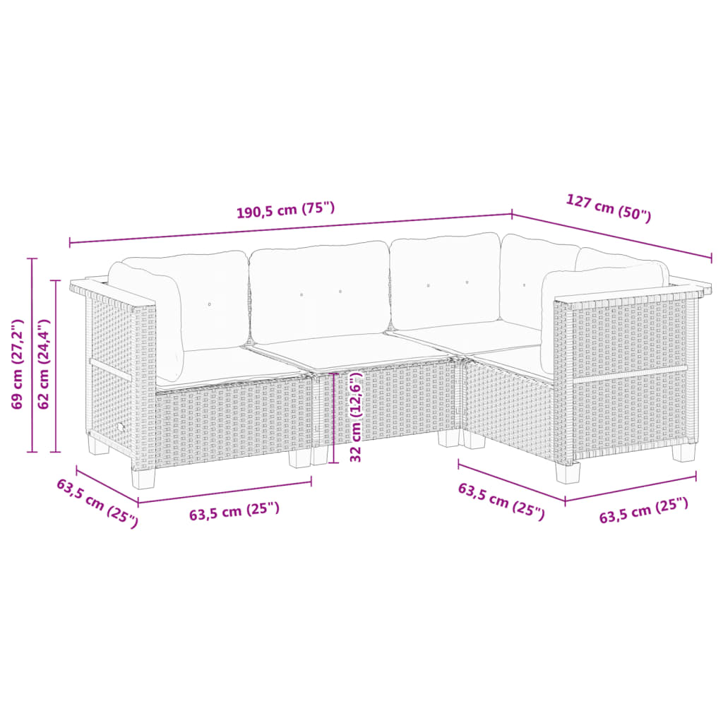 vidaXL Ensemble de canapés de jardin 4 pcs avec coussins en résine tressée beige