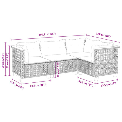 vidaXL 4-tlg. Garten-Sofagarnitur mit Kissen Schwarz Poly Rattan