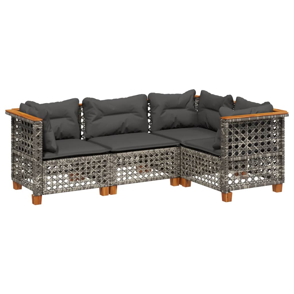 vidaXL Salon de jardin 4 pcs avec coussins Gris Résine tressée