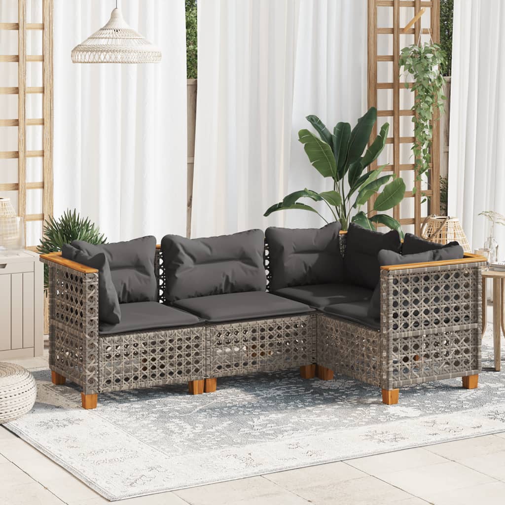 vidaXL Salon de jardin 4 pcs avec coussins Gris Résine tressée