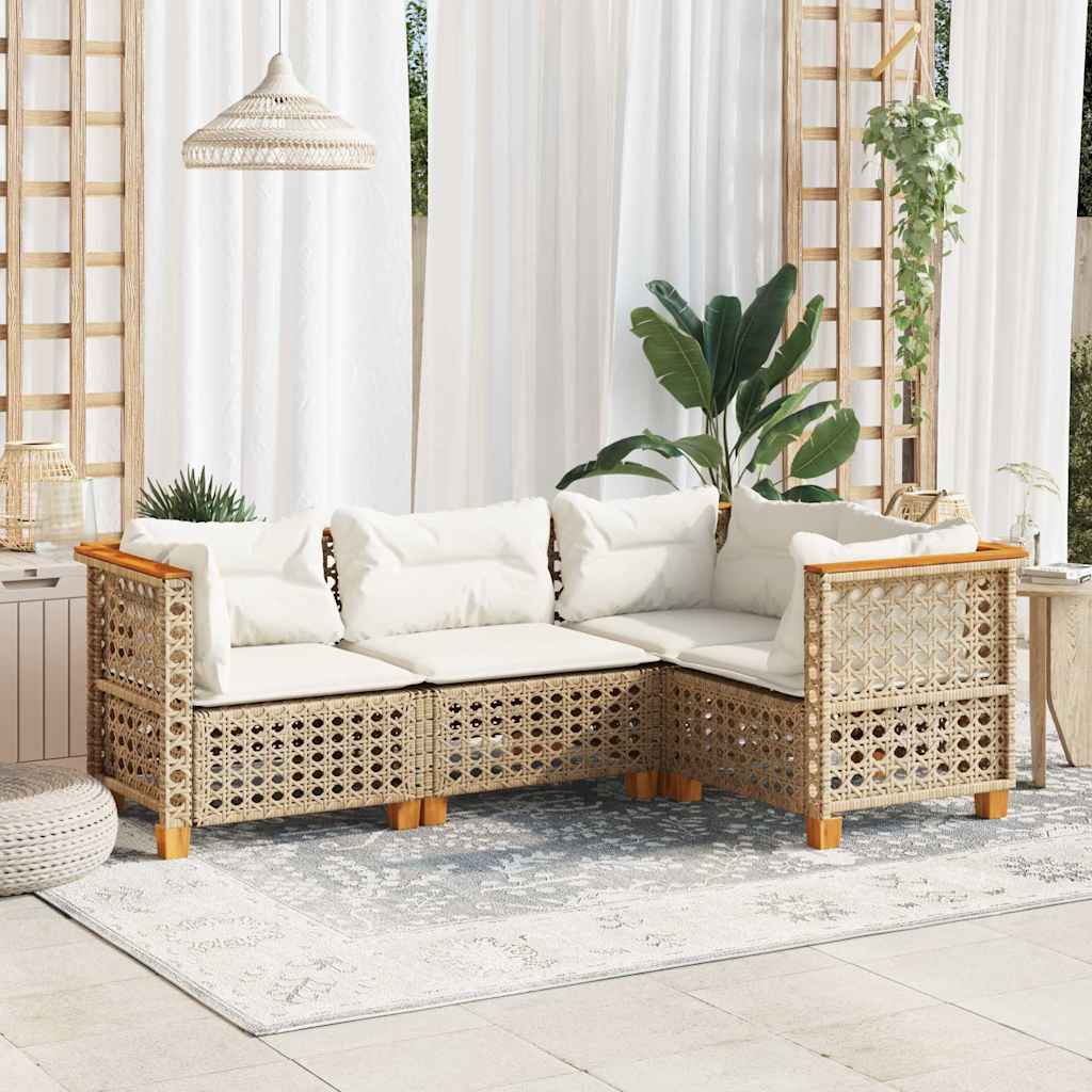 vidaXL 4-tlg. Garten-Sofagarnitur mit Kissen Beige Poly Rattan