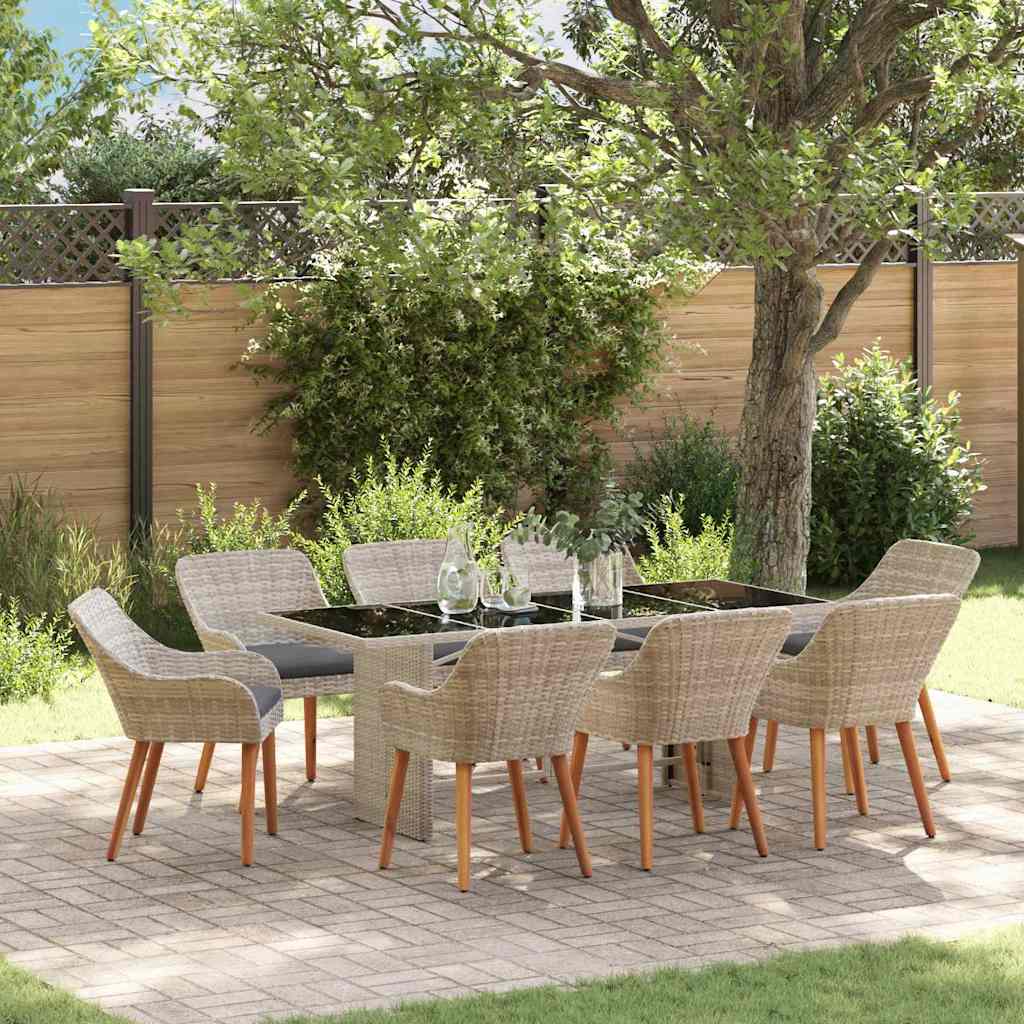 vidaXL Garten Essgruppe 9 pcs Hellgrau Poly-Rattan