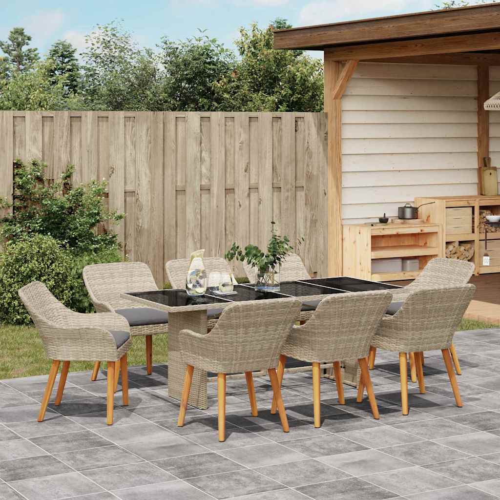 vidaXL Garten Essgruppe 9 pcs Hellgrau Poly-Rattan