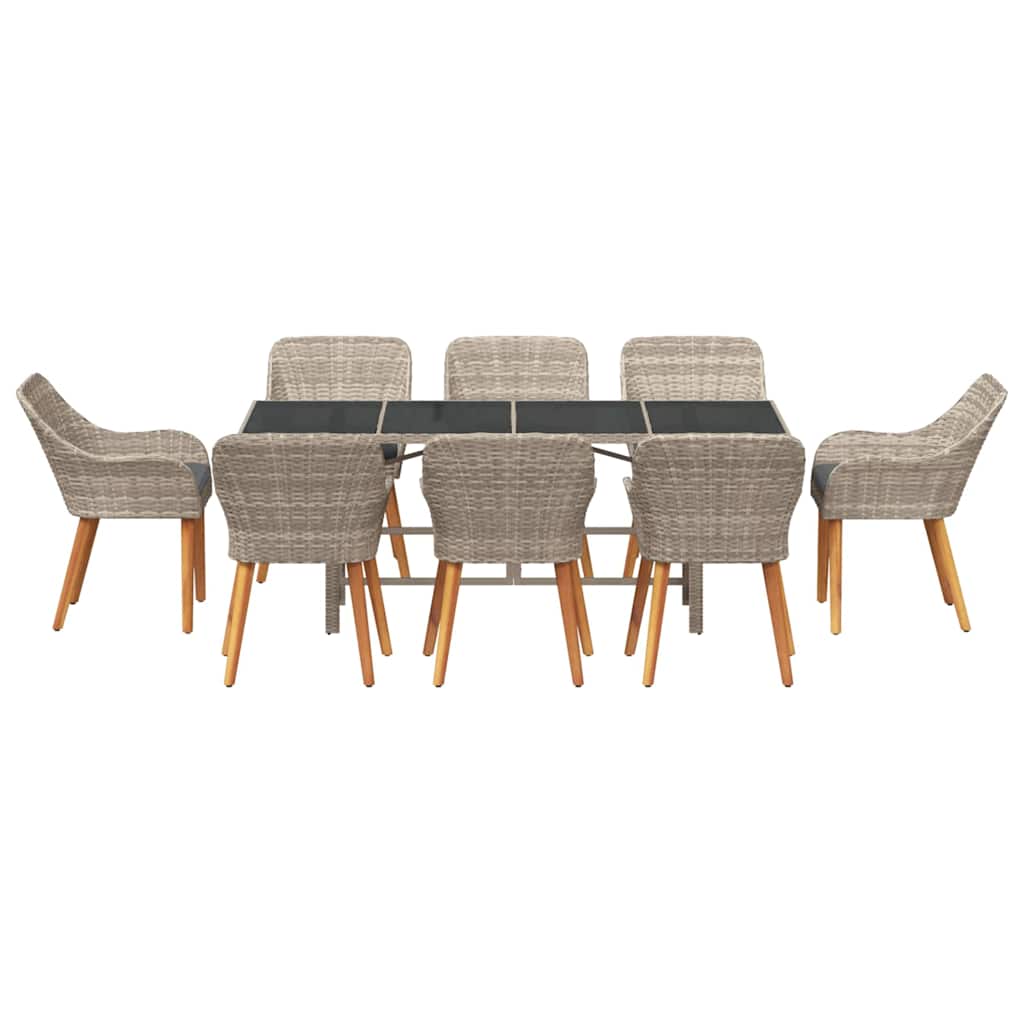 vidaXL Garten Essgruppe 9 pcs Hellgrau Poly-Rattan