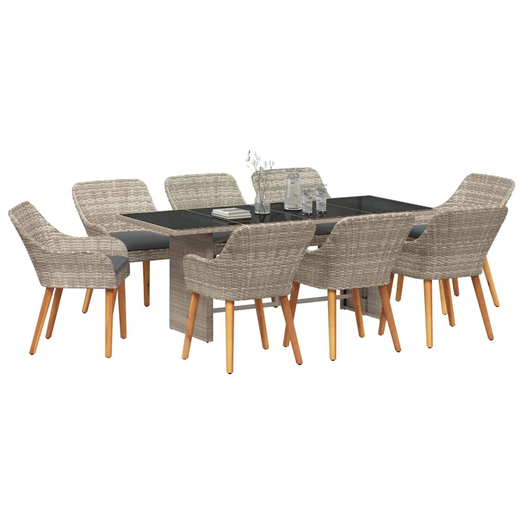 vidaXL Garten Essgruppe 9 pcs Hellgrau Poly-Rattan