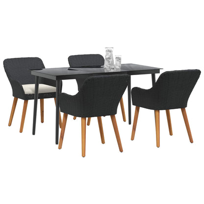 vidaXL Garten Essgruppe mit Kissen 5 pcs Schwarz Poly-Rattan