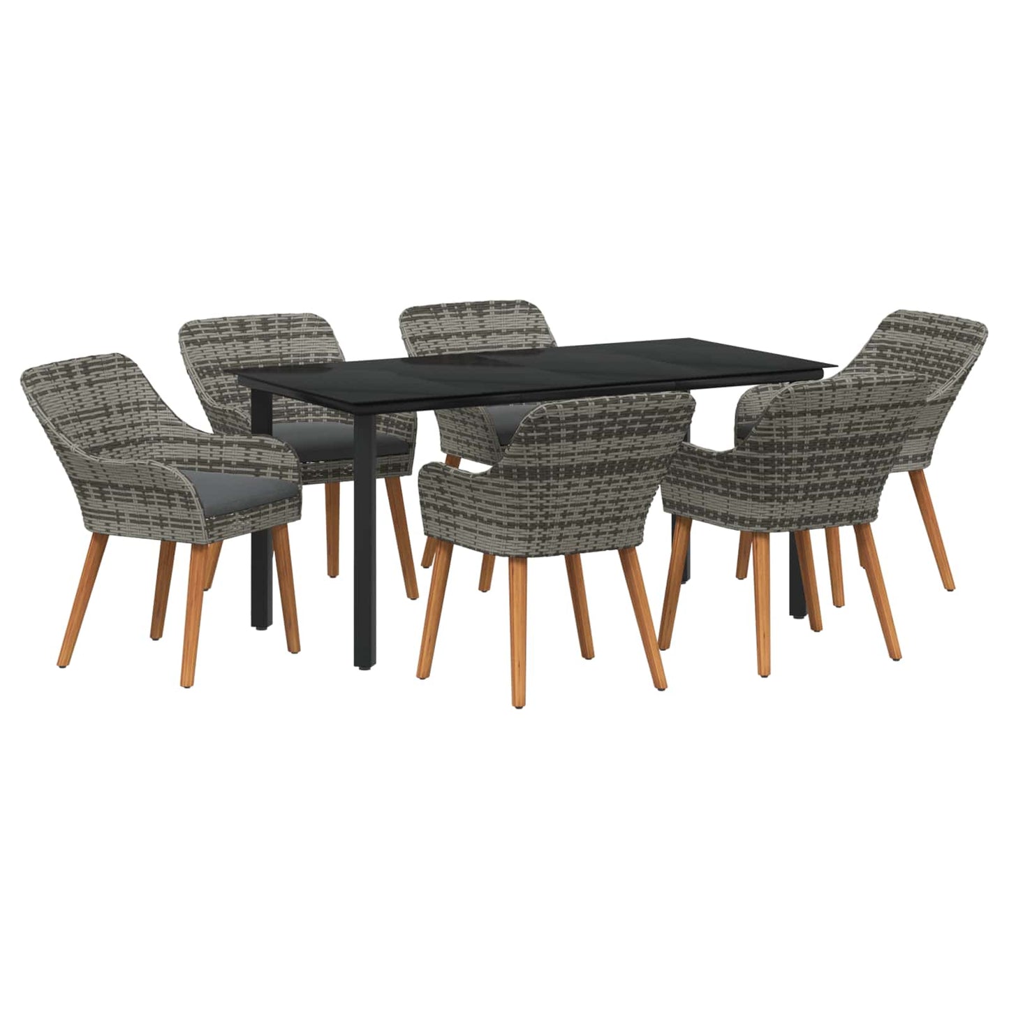Garten Essgruppe mit Kissen 7 pcs Grau Poly-Rattan