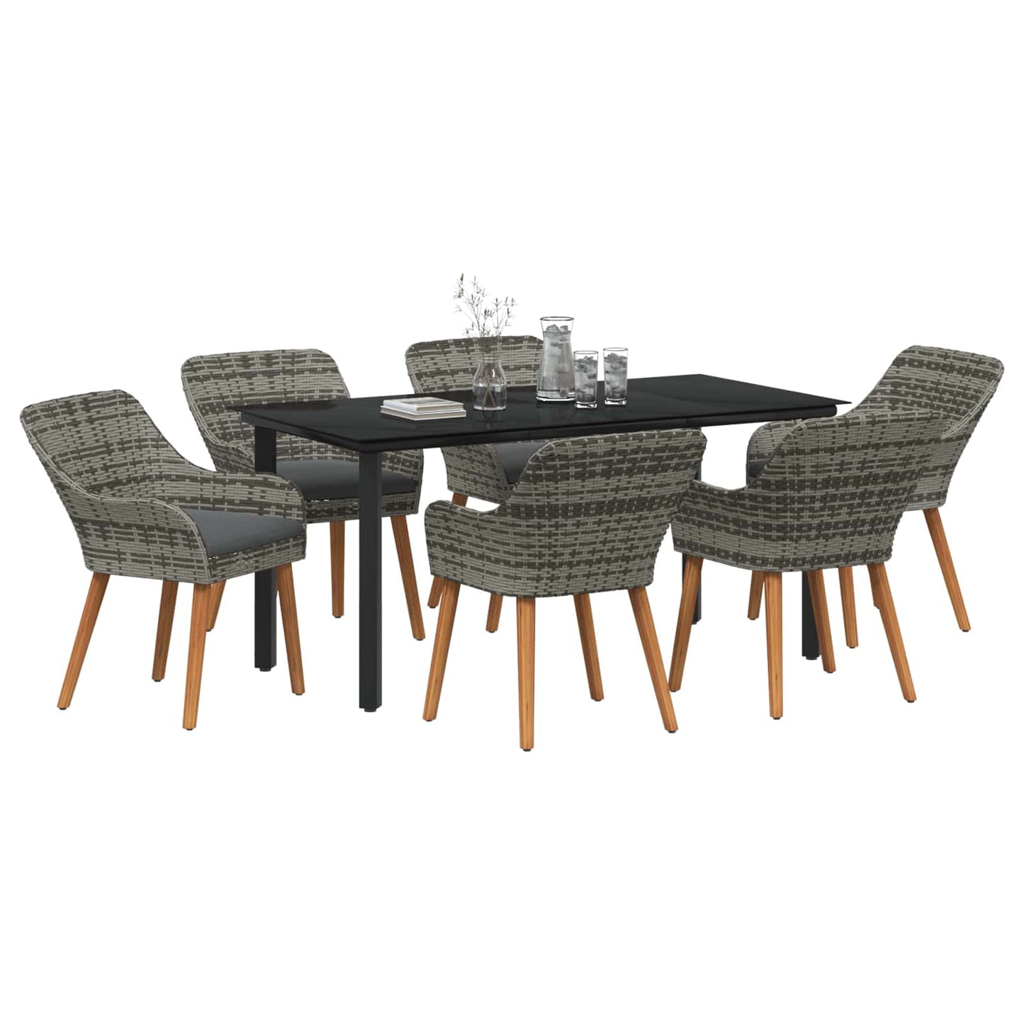 Garten Essgruppe mit Kissen 7 pcs Grau Poly-Rattan