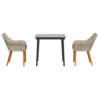 vidaXL Garten Essgruppe mit Kissen 3 pcs Hellgrau Poly-Rattan