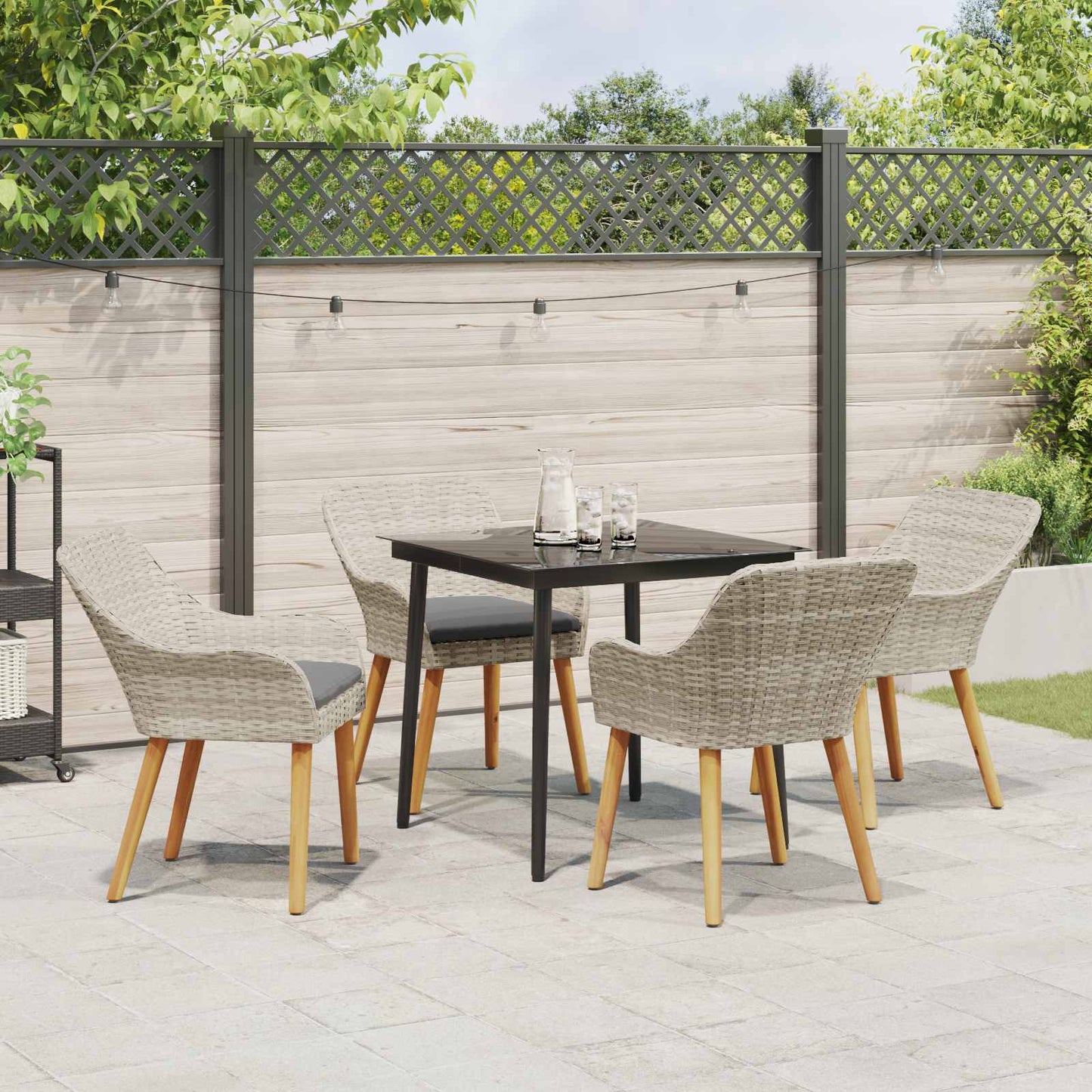 vidaXL Ensemble repas de jardin 5 pcs avec coussins gris clair en résine tressée