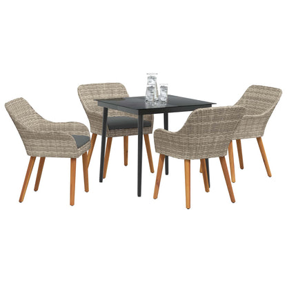 vidaXL Ensemble repas de jardin 5 pcs avec coussins gris clair en résine tressée