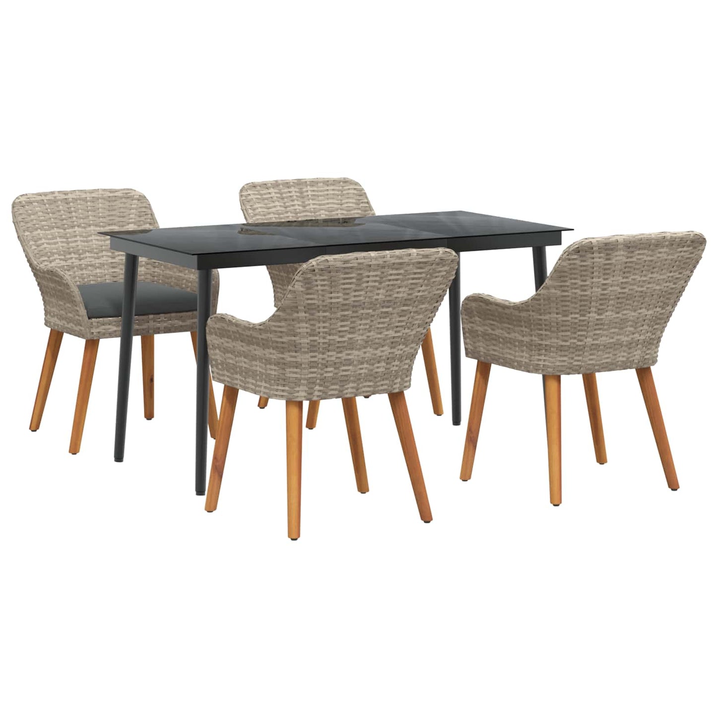vidaXL Ensemble repas de jardin 5 pcs avec coussins gris clair en résine tressée