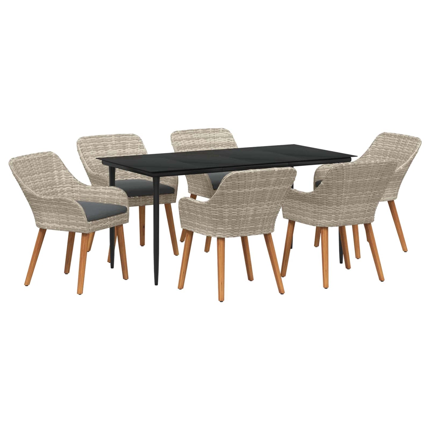vidaXL Garten Essgruppe mit Kissen 7 pcs Hellgrau Poly-Rattan