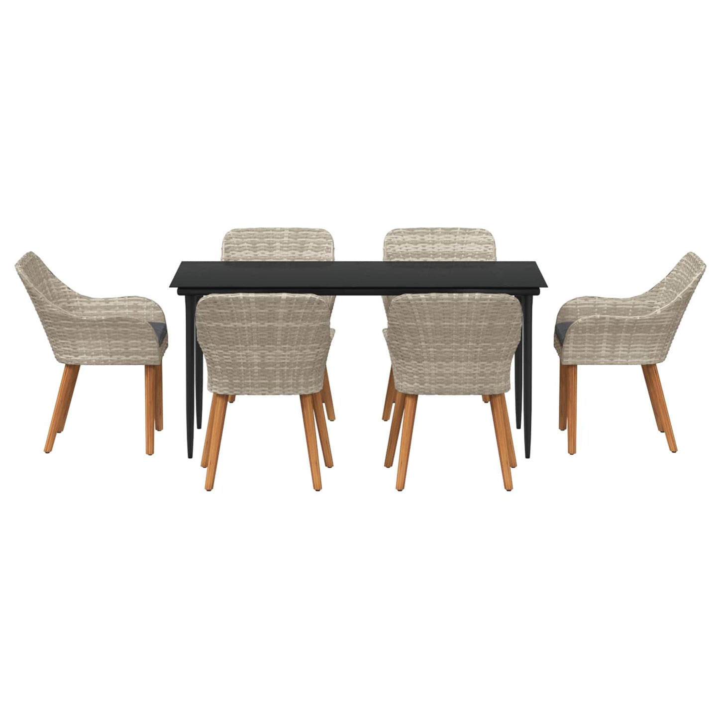 vidaXL Garten Essgruppe mit Kissen 7 pcs Hellgrau Poly-Rattan