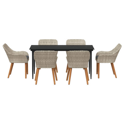 vidaXL Garten Essgruppe mit Kissen 7 pcs Hellgrau Poly-Rattan