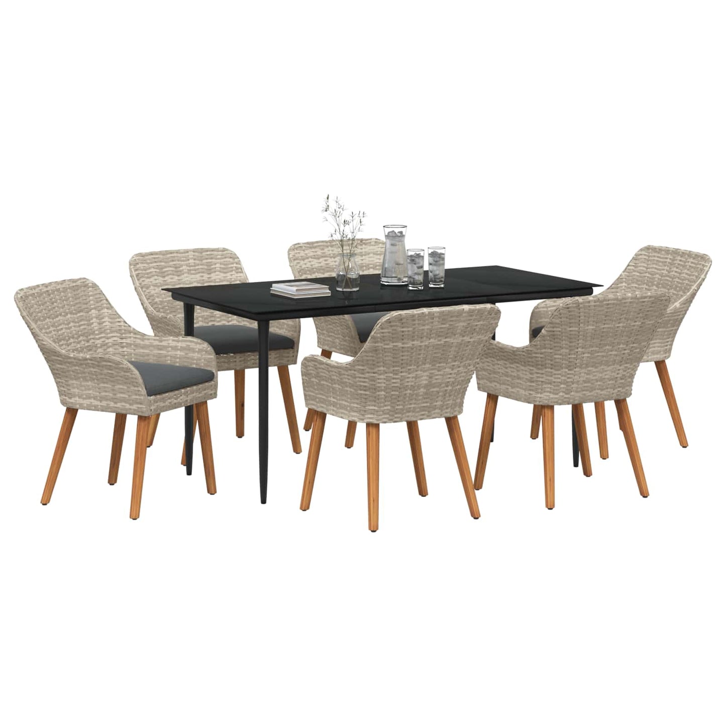 vidaXL Garten Essgruppe mit Kissen 7 pcs Hellgrau Poly-Rattan