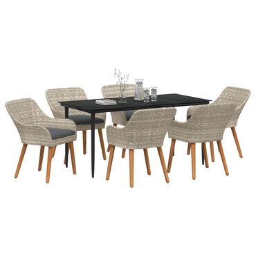 vidaXL Garten Essgruppe mit Kissen 7 pcs Hellgrau Poly-Rattan