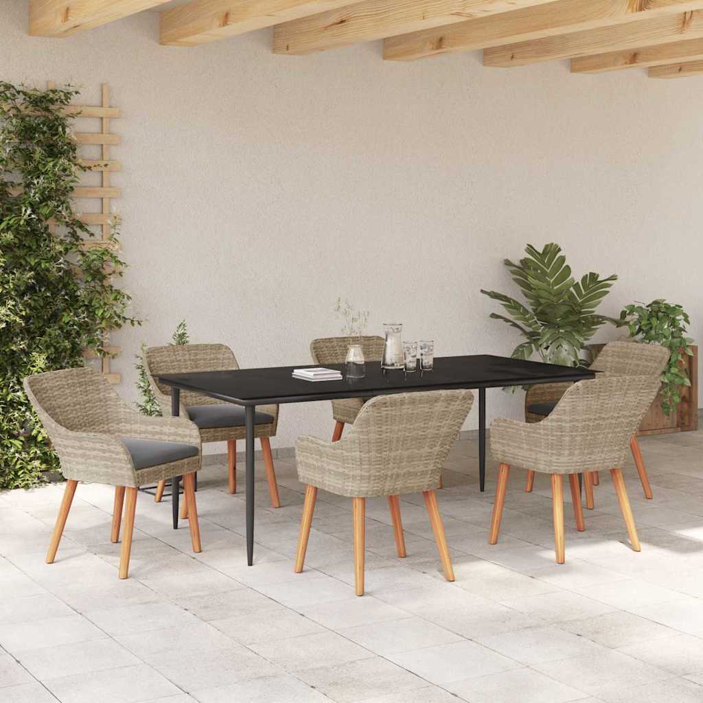 vidaXL Ensemble de salle à manger de jardin avec coussins 7 pcs Gris clair Résine tressée
