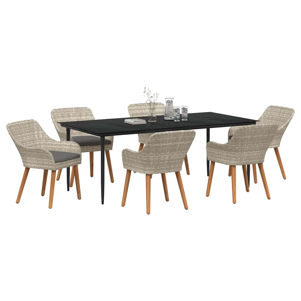 vidaXL Ensemble de salle à manger de jardin avec coussins 7 pcs Gris clair Résine tressée